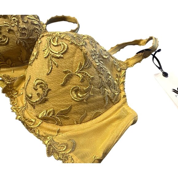 Wacoal Decadence Embroidered Push-Up Bra 32DD Gold Lace Padded Adjustable Straps - Picture 5 of 9